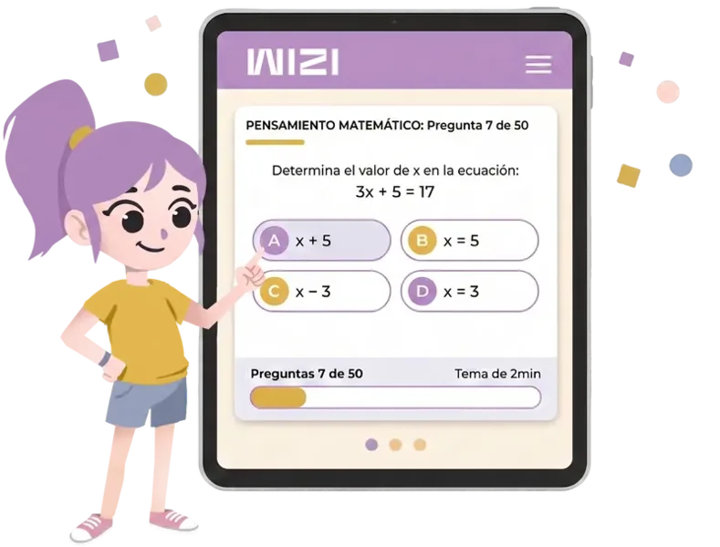 Estudiante usando la app WIZI para preparar el examen ECOEMS
